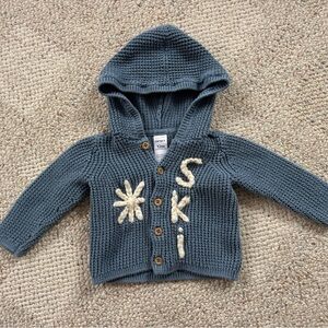 Carter's Knit Hooded Baby Cardigan in Slate Blue with Cream Appliqué